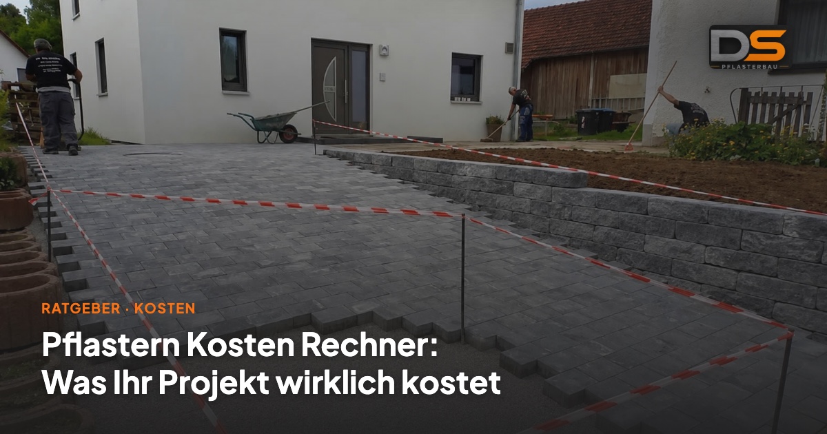 Baustelle mit frisch verlegtem Pflaster, Titel: Pflastern Kosten Rechner – Was Ihr Projekt wirklich kostet